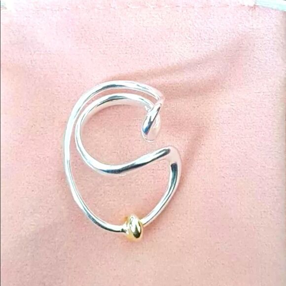 Silver Gold Beaded Wave Abstract Statement Ring NEW - Picture 4 of 4